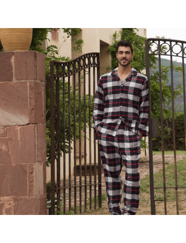 Men's flannel buttoned shirt collar long pajamas - Giulio classic pajamas set Hug