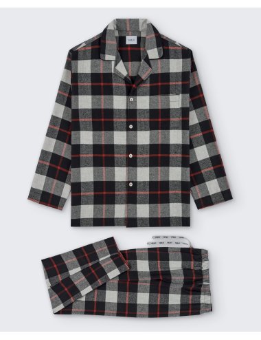 Men's flannel buttoned shirt collar long pajamas - Giulio classic pajamas set Hug