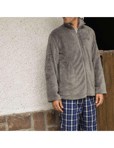 Pijama largo de hombre con camiseta gris y pantalón a la plana de cuadros azules - Pijama combinado Aire