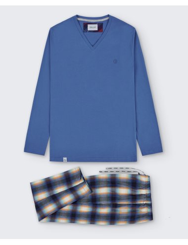 Pijama largo de hombre con camiseta azul eléctrico y pantalón viella multicolor efecto difuminado - Pijama combinado Dyke