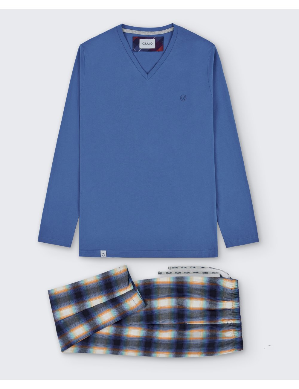 Pijama largo de hombre con camiseta azul eléctrico y pantalón viella multicolor efecto difuminado - Pijama combinado Dyke Pijama largo de hombre con camiseta azul eléctrico y pantalón viella multicolor efecto difuminado - Pijama combinado Dyke