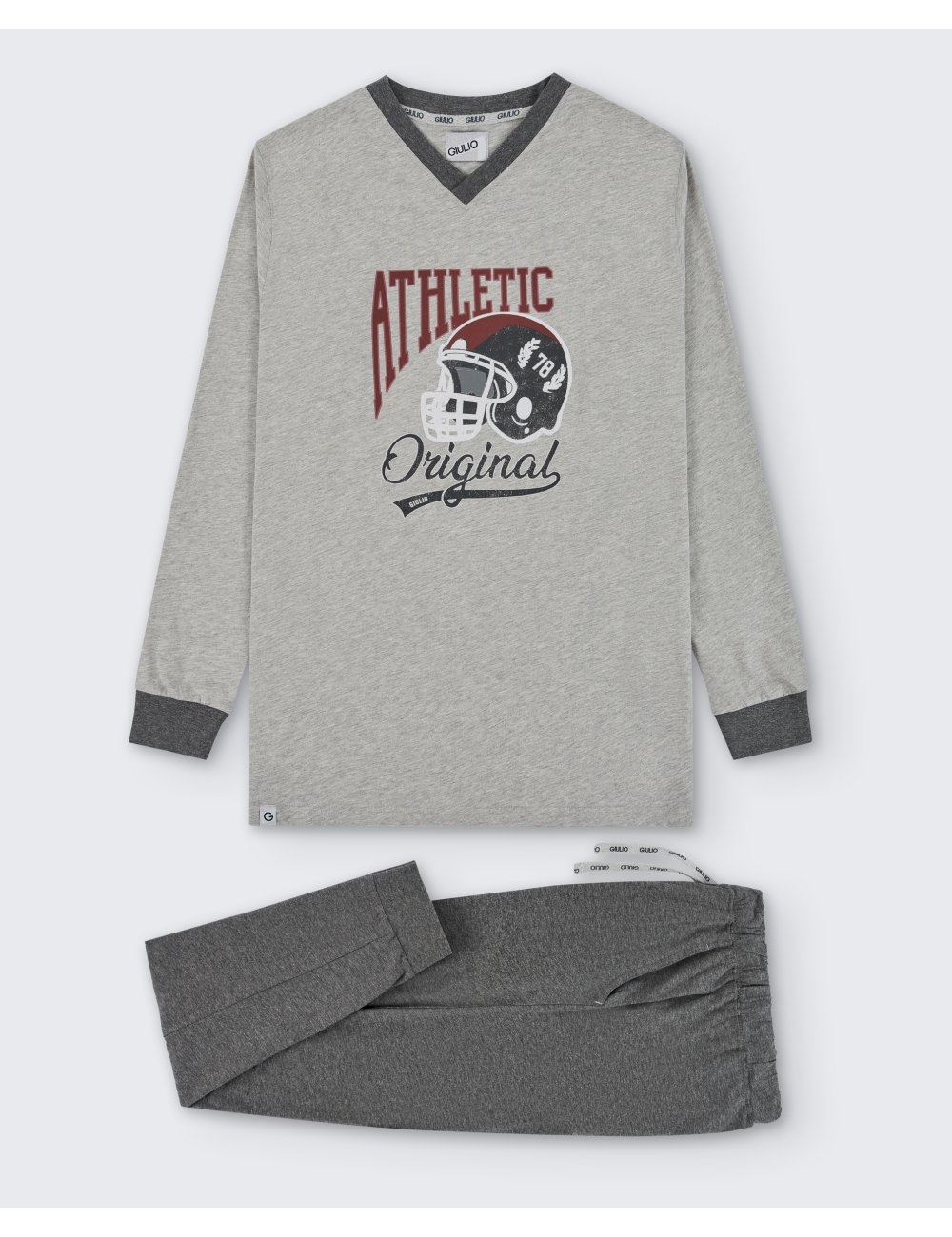 Pijama largo de punto de hombre con camiseta gris estampada y pantalón básico en gris oscuro - Pijama de punto Campus Pijama largo de punto de hombre con camiseta gris estampada y pantalón básico en gris oscuro - Pijama de punto Campus