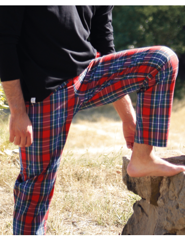 Pantalón largo de hombre a cuadros en rojo estilo escocés - Pantalón de estar por casa Didac