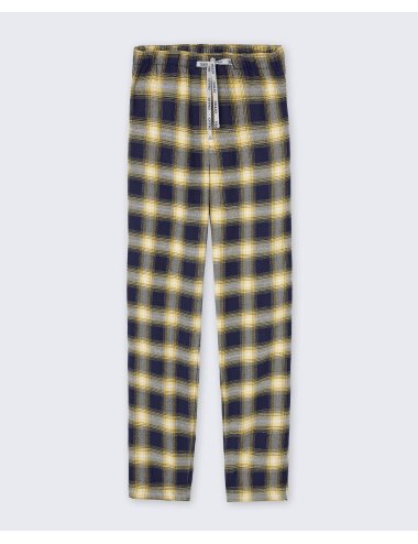 Pantalón largo de pijama de hombre a cuadros en amarillo y azul marino - Pantalón de pijama Pau