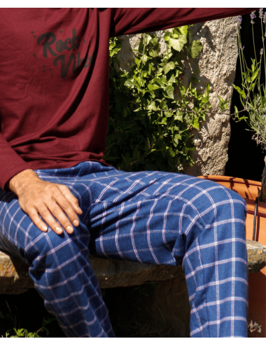 Pantalón largo de pijama de hombre de franela con dibujo pata de gallo en azul y negro - Pantalón de pijama Ot