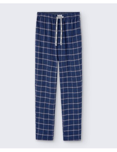 Pantalón largo de pijama de hombre de franela con dibujo pata de gallo en azul y negro - Pantalón de pijama Ot