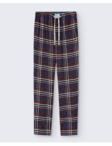 Pantalón largo de pijama de hombre de franela a cuadros en tonalidades oscuras - Pantalón de pijama Ivorra
