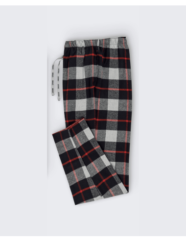Pantalón largo de hombre de franela a cuadros en blanco y negro - Pantalón de estar por casa Hug