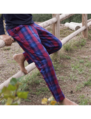 Pantalón largo de hombre a cuadros en azul y rojo a la plana estilo escocés - Pantalón de estar por casa Baikal