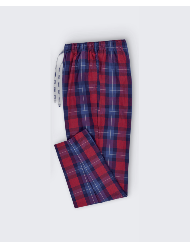 Pantalón largo de hombre a cuadros en azul y rojo a la plana estilo escocés - Pantalón de estar por casa Baikal