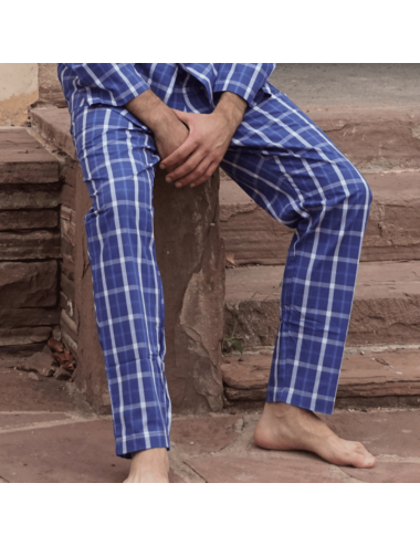 Pantalón largo de hombre a cuadros a la plana en azul - Pantalón de estar por casa Aire