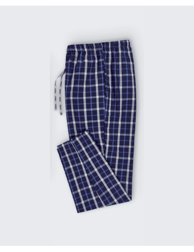 Pantalón largo de hombre a cuadros a la plana en azul - Pantalón de estar por casa Aire