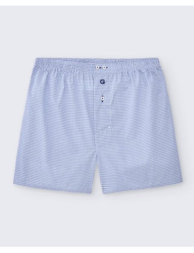 Bóxer de tela básico para hombre de finos cuadros vichy celeste y blanco - Bóxer Duncan