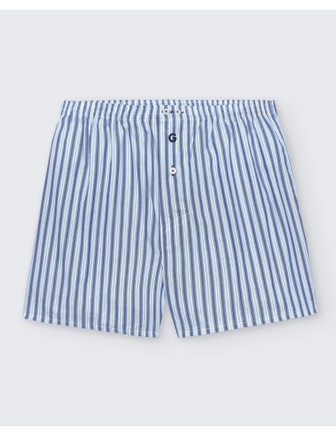 Pack de dos bóxers de tela para hombre de 100% algodón raya azul/cuadro azul - Pack 143