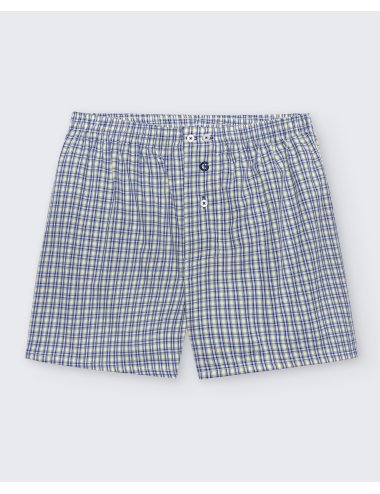 Pack de dos bóxers de tela para hombre de 100% algodón cuadro azul y amarillo/cuadro azul - Pack 140