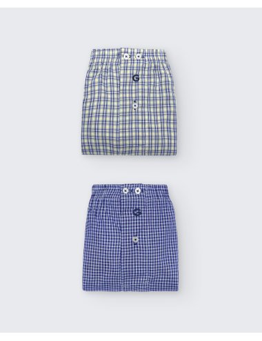 Pack de dos bóxers de tela para hombre de 100% algodón cuadro azul y amarillo/cuadro azul - Pack 140