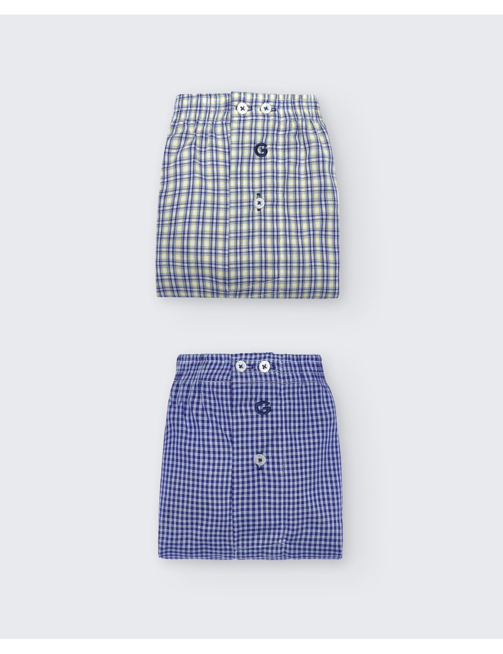 Pack de dos bóxers de tela para hombre de 100% algodón cuadro azul y amarillo/cuadro azul - Pack 140 Pack de dos bóxers de tela para hombre de 100% algodón cuadro azul y amarillo/cuadro azul - Pack 140