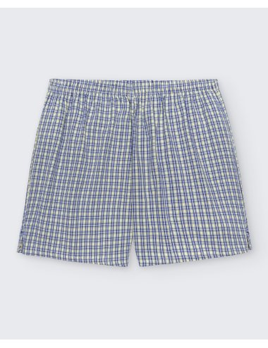 Pack de dos bóxers de tela para hombre de 100% algodón cuadro azul y amarillo/cuadro azul - Pack 140