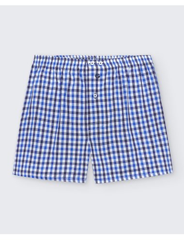 Pack de dos bóxers de tela para hombre de 100% algodón cuadro azul/raya azul - Pack 142