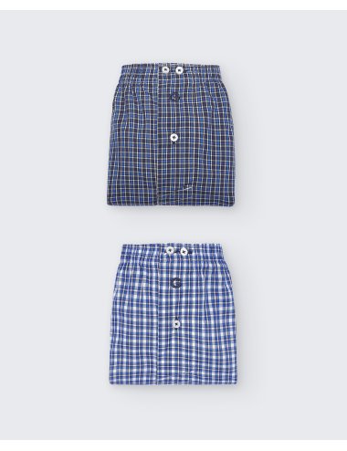 Pack de dos bóxers de tela para hombre de 100% algodón cuadro azul marino/cuadro azul - Pack 147