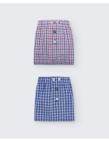 Pack de dos bóxers de tela para hombre de 100% algodón cuadro azul y rojo/ cuadro azul - Pack 151