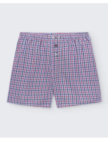 Pack de dos bóxers de tela para hombre de 100% algodón cuadro azul y rojo/ cuadro azul - Pack 151