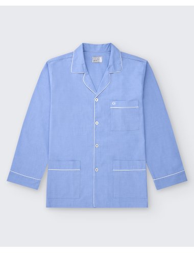 Pijama camisero largo clásico de hombre con diseño fil a fil a la plana en azul celeste | Pijama camisero Best