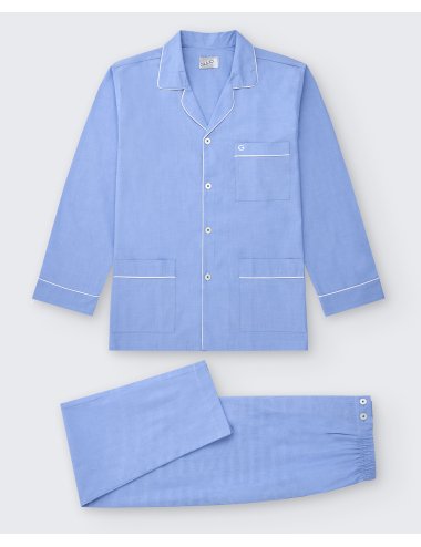 Pijama camisero largo clásico de hombre con diseño fil a fil a la plana en azul celeste | Pijama camisero Best