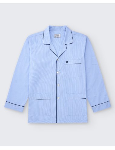Pijama camisero largo clásico de hombre con diseño a rayas a la plana en azul celeste | Pijama camisero Best