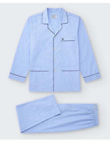 Pijama camisero largo clásico de hombre con diseño a rayas a la plana en azul celeste | Pijama camisero Best