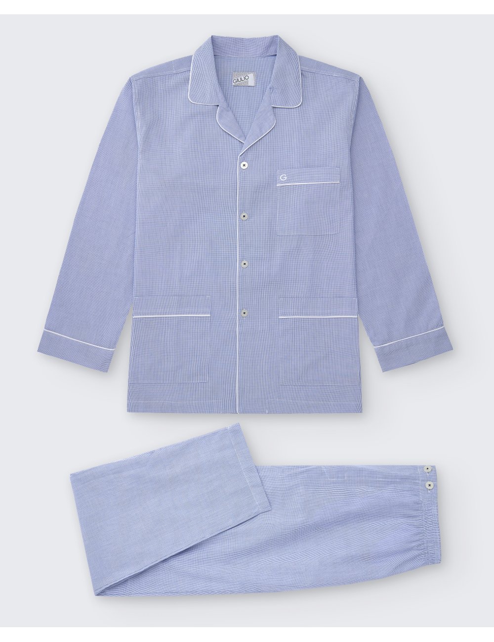 Pijama camisero largo clásico de hombre con diseño cuadro pequeño a la plana en azul | Pijama camisero Vent Pijama camisero largo clásico de hombre con diseño cuadro pequeño a la plana en azul | Pijama camisero Vent