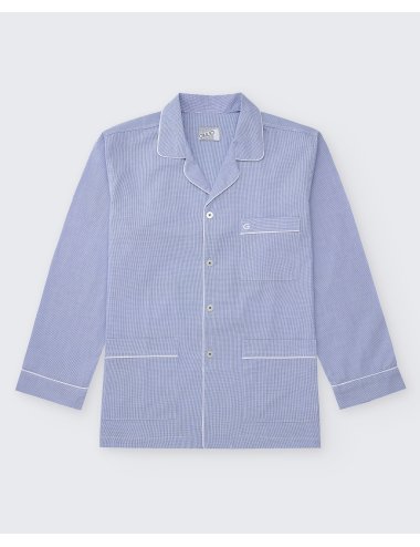 Pijama camisero largo clásico de hombre con diseño cuadro pequeño a la plana en azul | Pijama camisero Vent