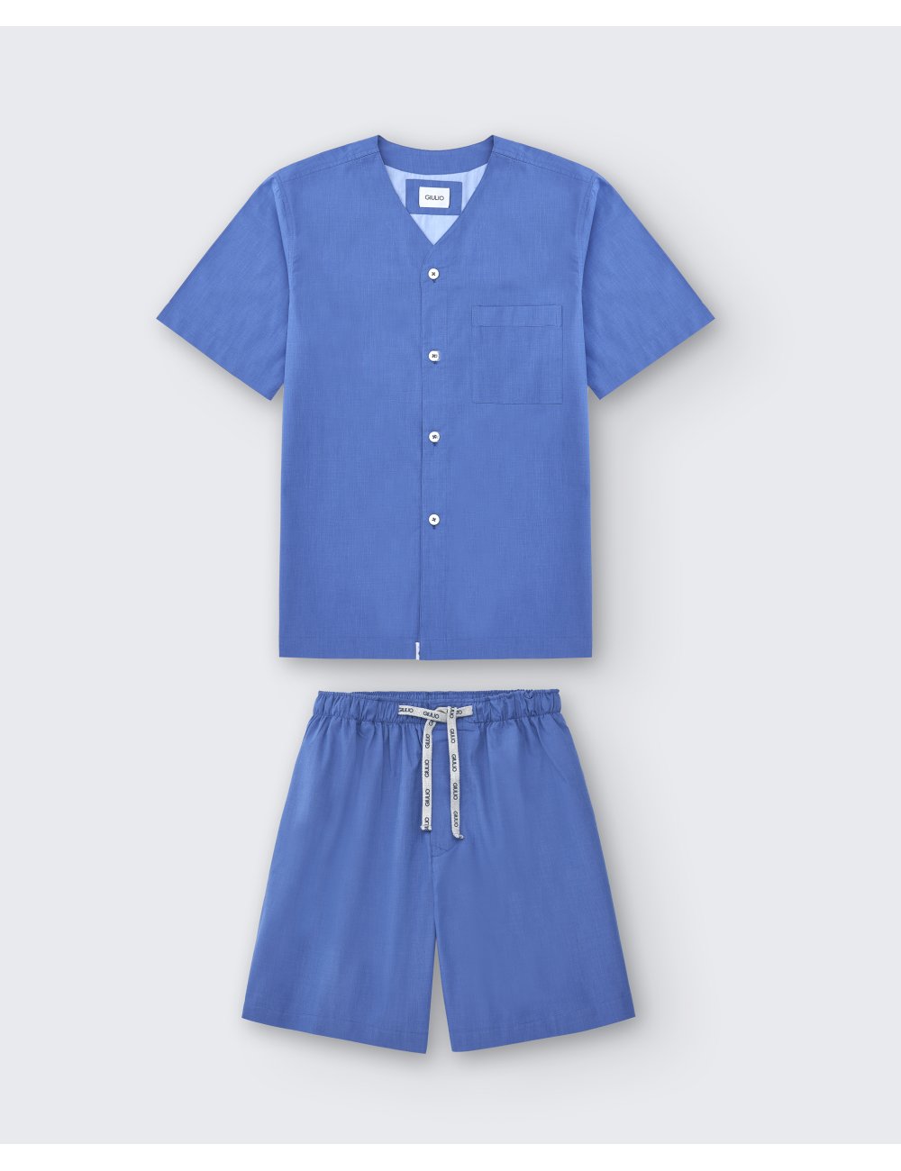 Pijama camisero corto clásico de hombre con diseño fil a fil a la plana en azul | Pijama camisero Fil a fil Pijama camisero corto clásico de hombre con diseño fil a fil a la plana en azul | Pijama camisero Fil a fil