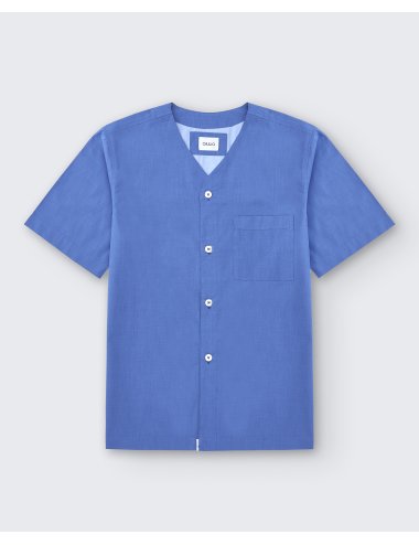 Pijama camisero corto clásico de hombre con diseño fil a fil a la plana en azul | Pijama camisero Fil a fil