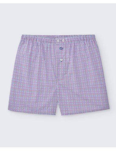 Pack de dos bóxers de tela para hombre de 100% algodón cuadro celeste y fucsia / raya azul marino - Pack 141
