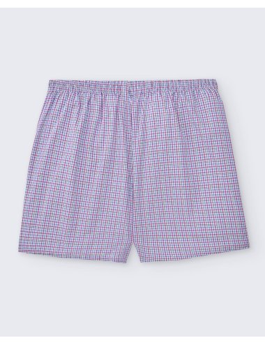 Pack de dos bóxers de tela para hombre de 100% algodón cuadro celeste y fucsia / raya azul marino - Pack 141