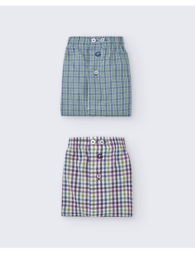 Pack de dos bóxers de tela para hombre de 100% algodón cuadro verde y azul / cuandro verdes y morados - Pack 144