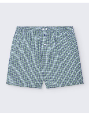 Pack de dos bóxers de tela para hombre de 100% algodón cuadro verde y azul / cuandro verdes y morados - Pack 144