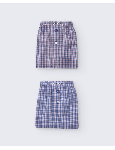 Pack de dos bóxers de tela para hombre de 100% algodón cuadro azul y rojo / cuadro celeste y blanco - Pack 146