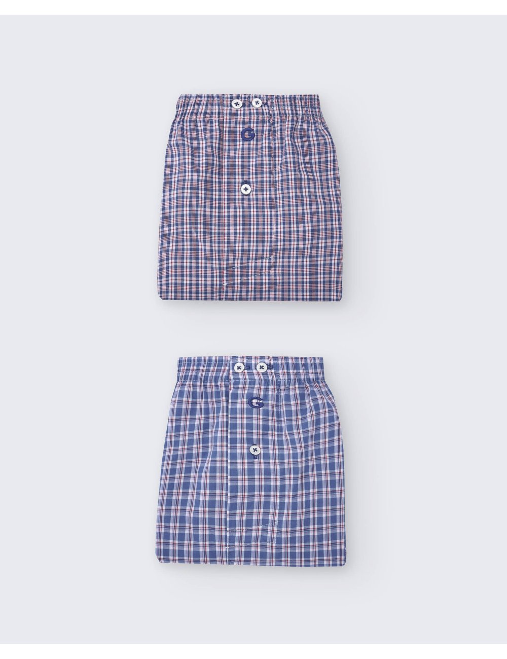 Pack de dos bóxers de tela para hombre de 100% algodón cuadro azul y rojo / cuadro celeste y blanco - Pack 146 Pack de dos bóxers de tela para hombre de 100% algodón cuadro azul y rojo / cuadro celeste y blanco - Pack 146