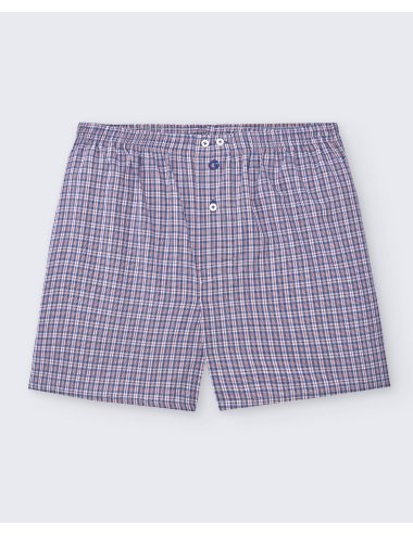 Pack de dos bóxers de tela para hombre de 100% algodón cuadro azul y rojo / cuadro celeste y blanco - Pack 146