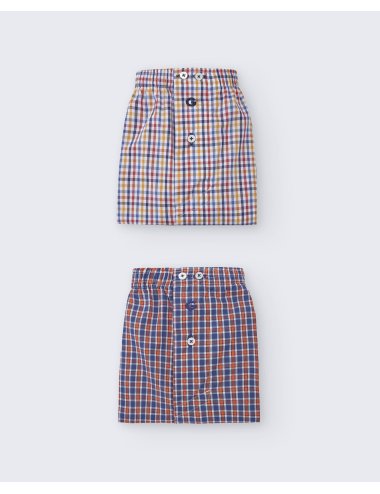 Pack de dos bóxers de tela para hombre de 100% algodón cuadro azul y amarillo/ cuadro azul y naranja - Pack 149