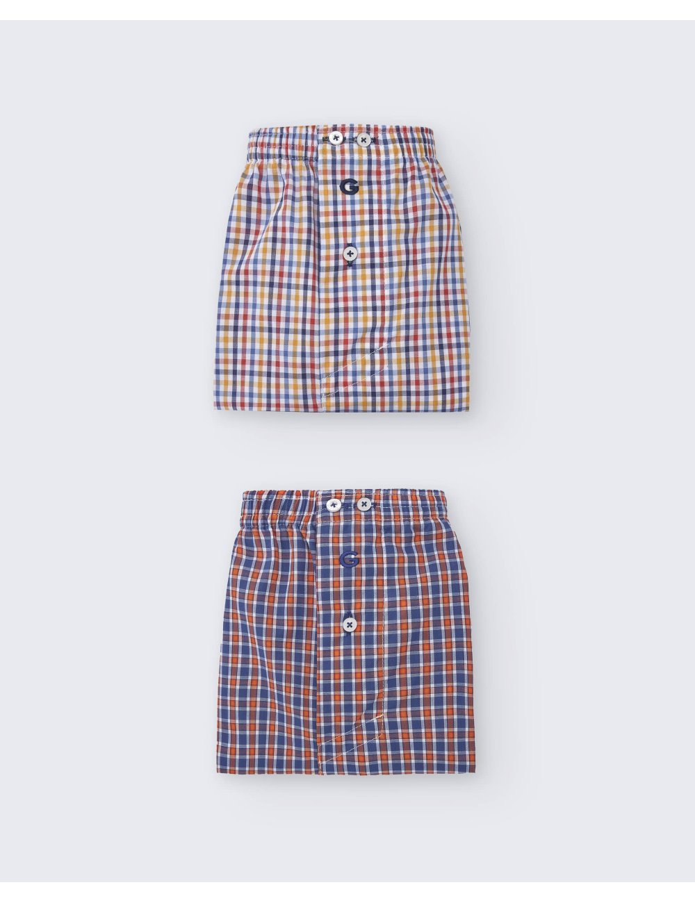 Pack de dos bóxers de tela para hombre de 100% algodón cuadro azul y amarillo/ cuadro azul y naranja - Pack 149 Pack de dos bóxers de tela para hombre de 100% algodón cuadro azul y amarillo/ cuadro azul y naranja - Pack 149