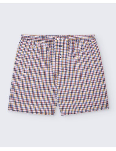 Pack de dos bóxers de tela para hombre de 100% algodón cuadro azul y amarillo/ cuadro azul y naranja - Pack 149