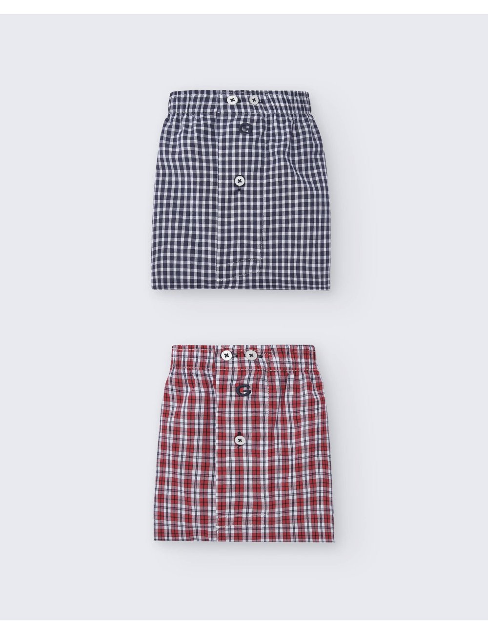 Pack de dos bóxers de tela para hombre de 100% algodón cuadro azul marino y blanco / cuadro rojo y blanco - Pack 150 Pack de dos bóxers de tela para hombre de 100% algodón cuadro azul marino y blanco / cuadro rojo y blanco - Pack 150