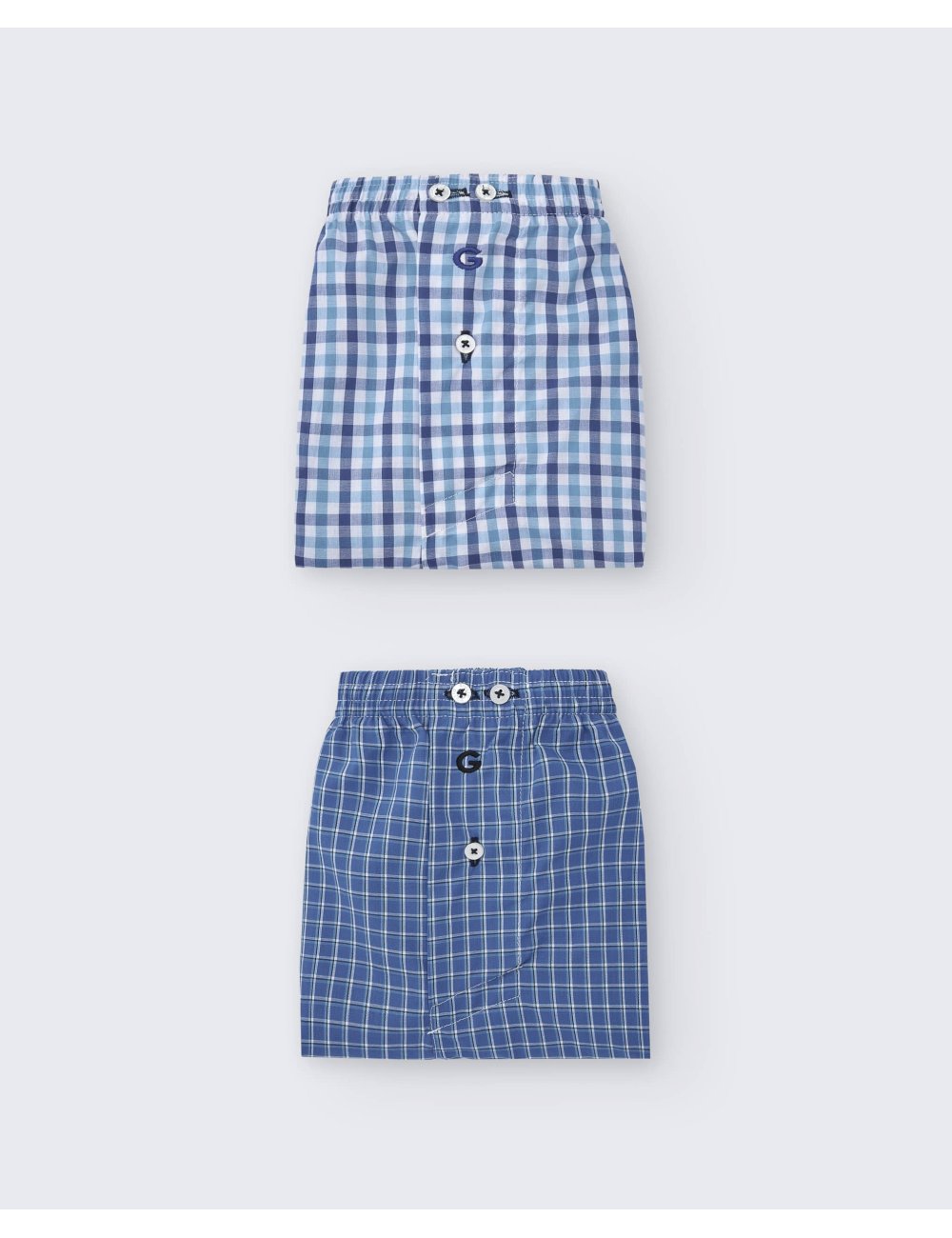 Pack de dos bóxers de tela para hombre de 100% algodón cuadro azul y blanco/ cuadro azul medio - Pack 152 Pack de dos bóxers de tela para hombre de 100% algodón cuadro azul y blanco/ cuadro azul medio - Pack 152