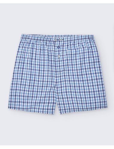 Pack de dos bóxers de tela para hombre de 100% algodón cuadro azul y blanco/ cuadro azul medio - Pack 152