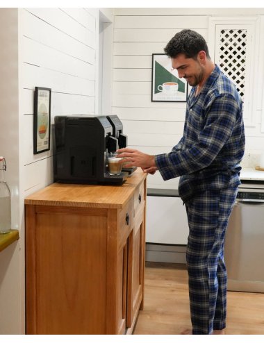 Pijama largo camisero de hombre de franela con cuadros azules y grises - Pijama camisero franela Aude