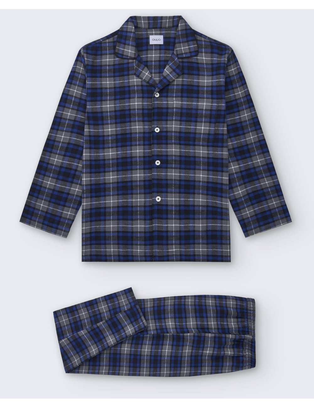 Pijama largo camisero de hombre de franela con cuadros azules y grises - Pijama camisero franela Aude Pijama largo camisero de hombre de franela con cuadros azules y grises - Pijama camisero franela Aude