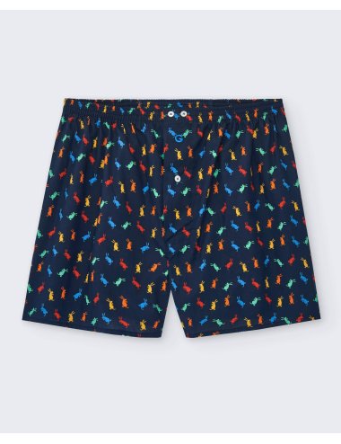Bóxer de tela estampado dibujo conejos en azul marino hombre Giulio | Calzoncillos cómodos | Calidad asegurada | Bóxer Rabbit